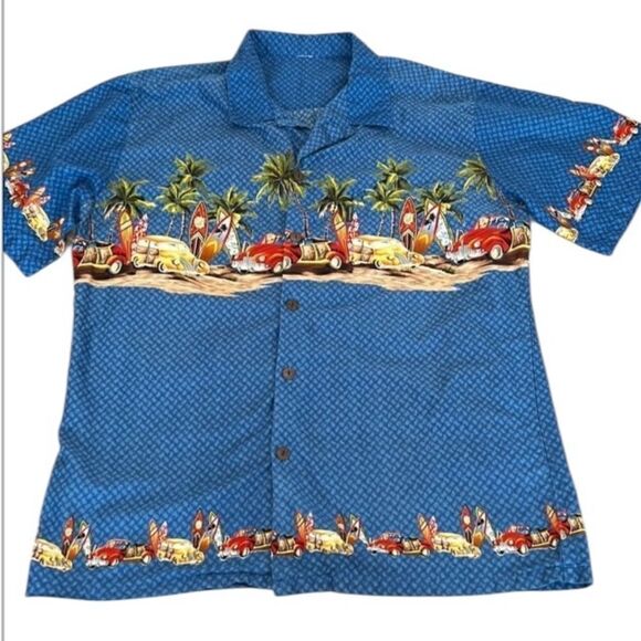 Old cars surfboards & palm trees what a groovy shirt size XXL seems smaller GUC - Picture 1 of 10